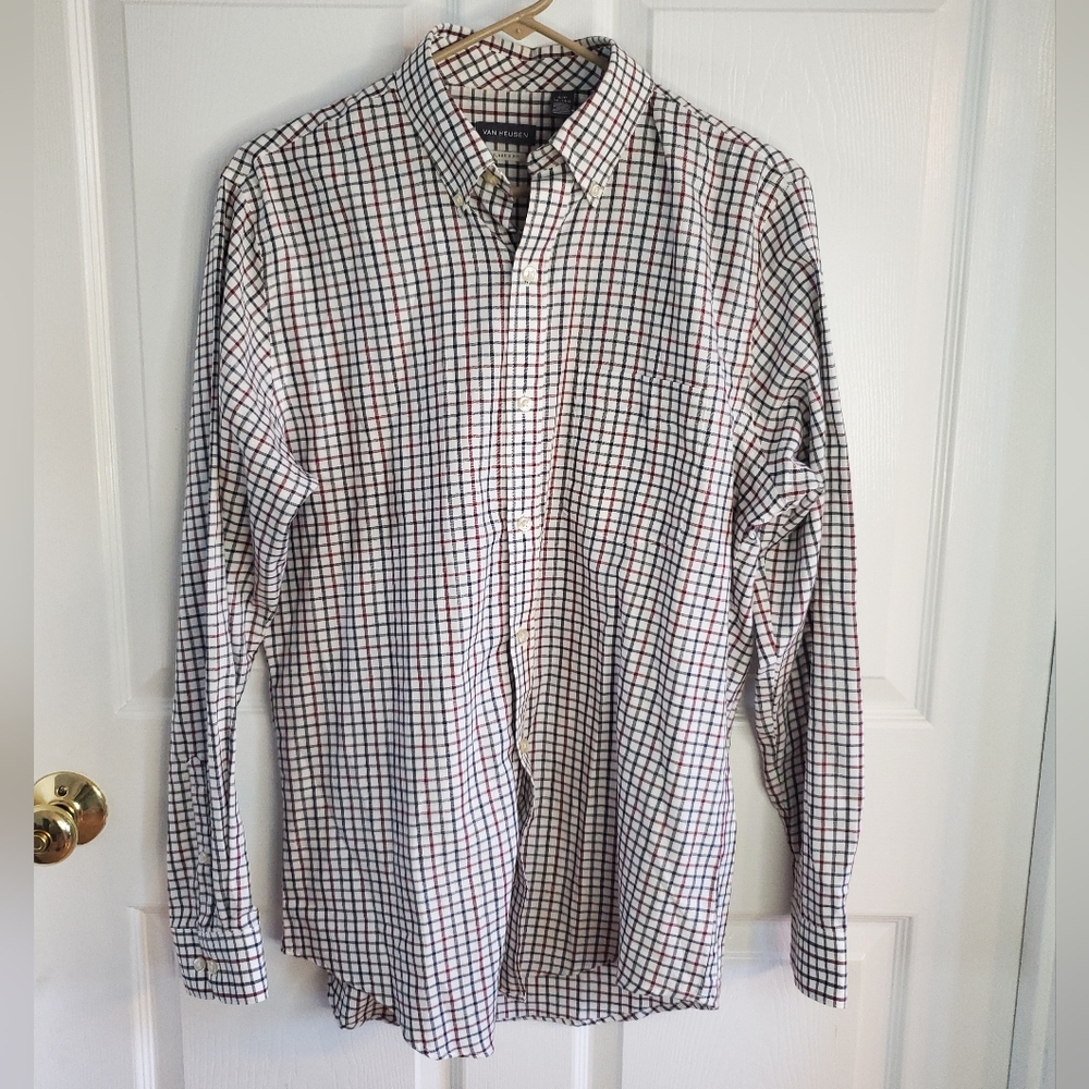 Van Heusen Men's Plaid Shirt - Red, Blue, White. Size S. #MP